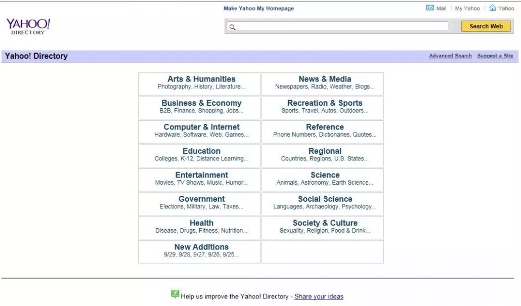 Yahoo Directory Screenshot - Closing 31st December 2014