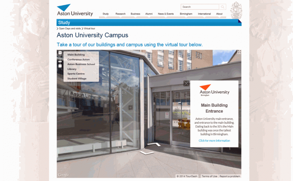 Aston University Campus 360 Virtual Tour
