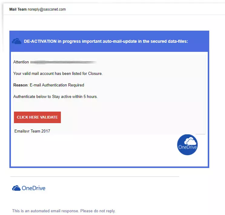 one drive scam email