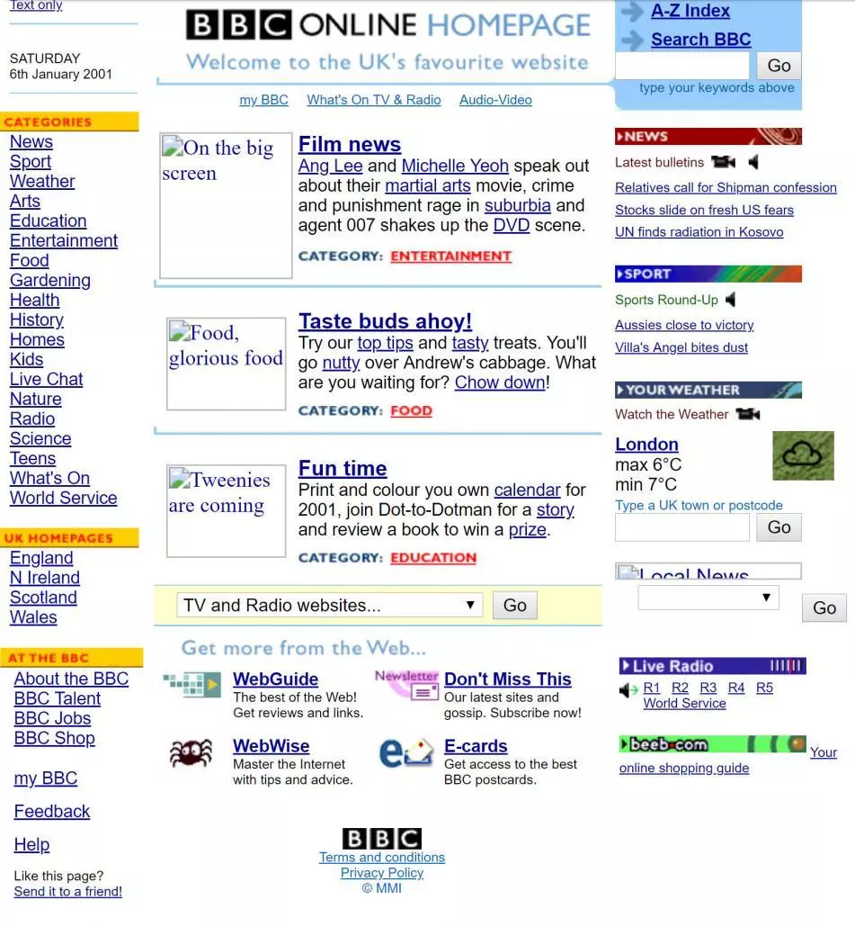 BBC website in 2001