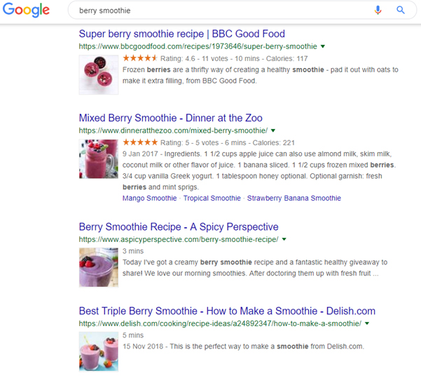 Google RankBrain Berry Smoothie example