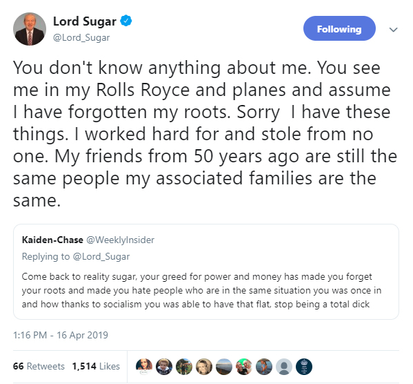 Sir Alan Sugar Tweet